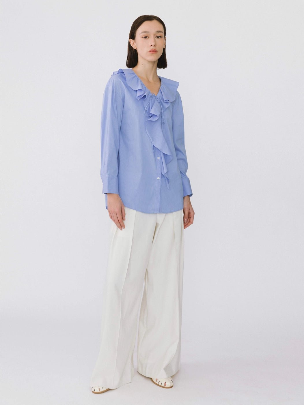 Ruffle Collar Striped Shirt - MarramTrading.com