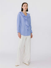 Load image into Gallery viewer, Ruffle Collar Striped Shirt - MarramTrading.com
