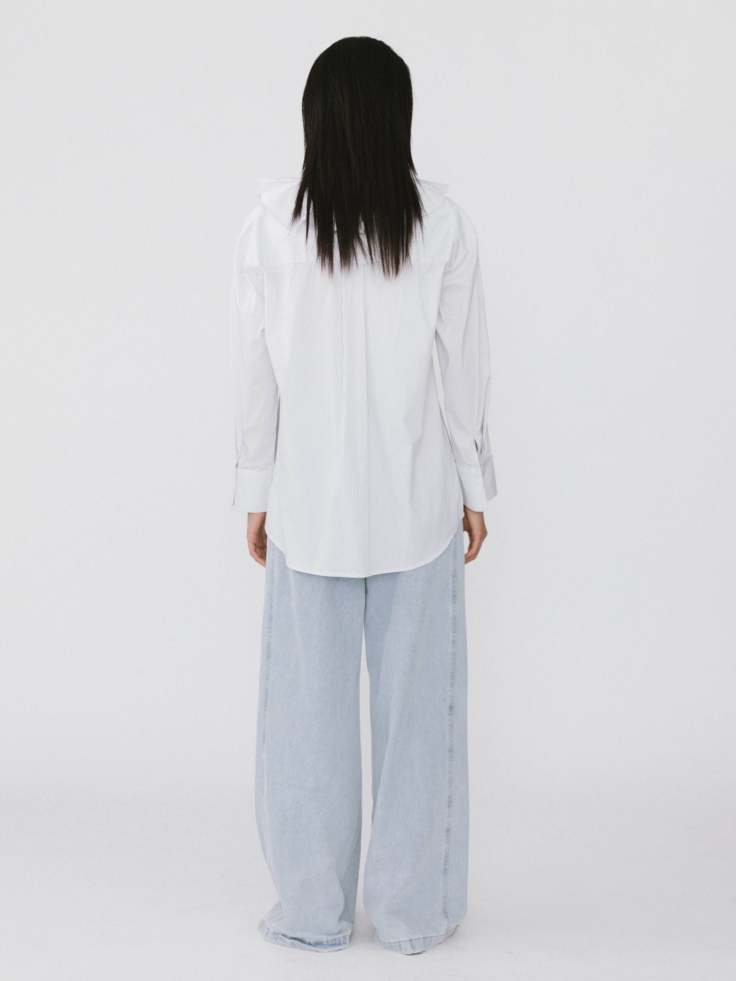 Ruffle Collar Striped Shirt - MarramTrading.com