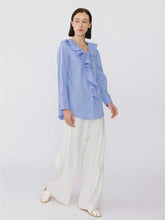 Load image into Gallery viewer, Ruffle Collar Striped Shirt - MarramTrading.com
