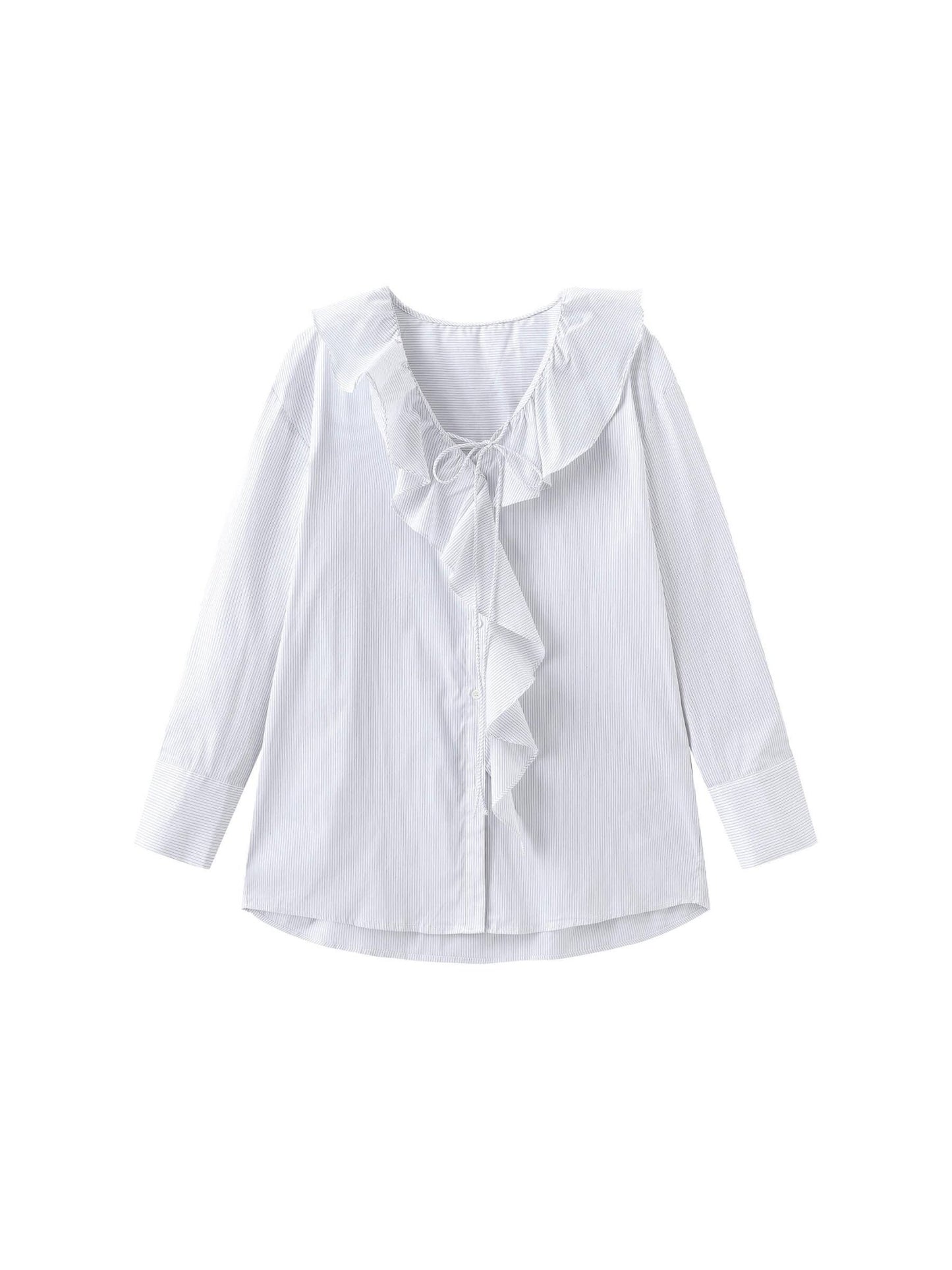 Ruffle Collar Striped Shirt - MarramTrading.com