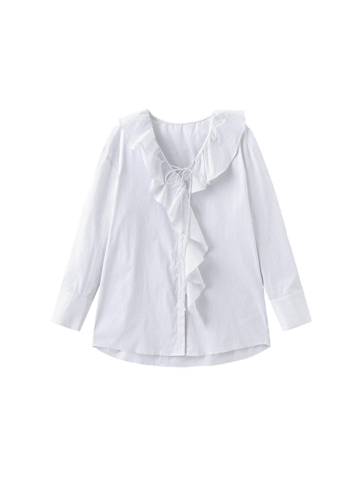 Ruffle Collar Striped Shirt - MarramTrading.com