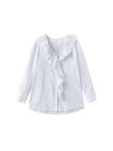 Load image into Gallery viewer, Ruffle Collar Striped Shirt - MarramTrading.com
