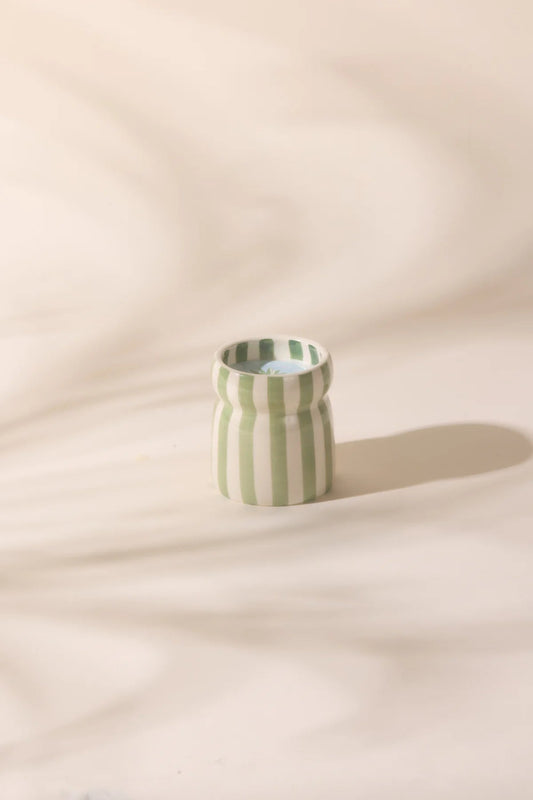 Sage Stripped Ceramic Candle - Bora Bora - MarramTrading.com