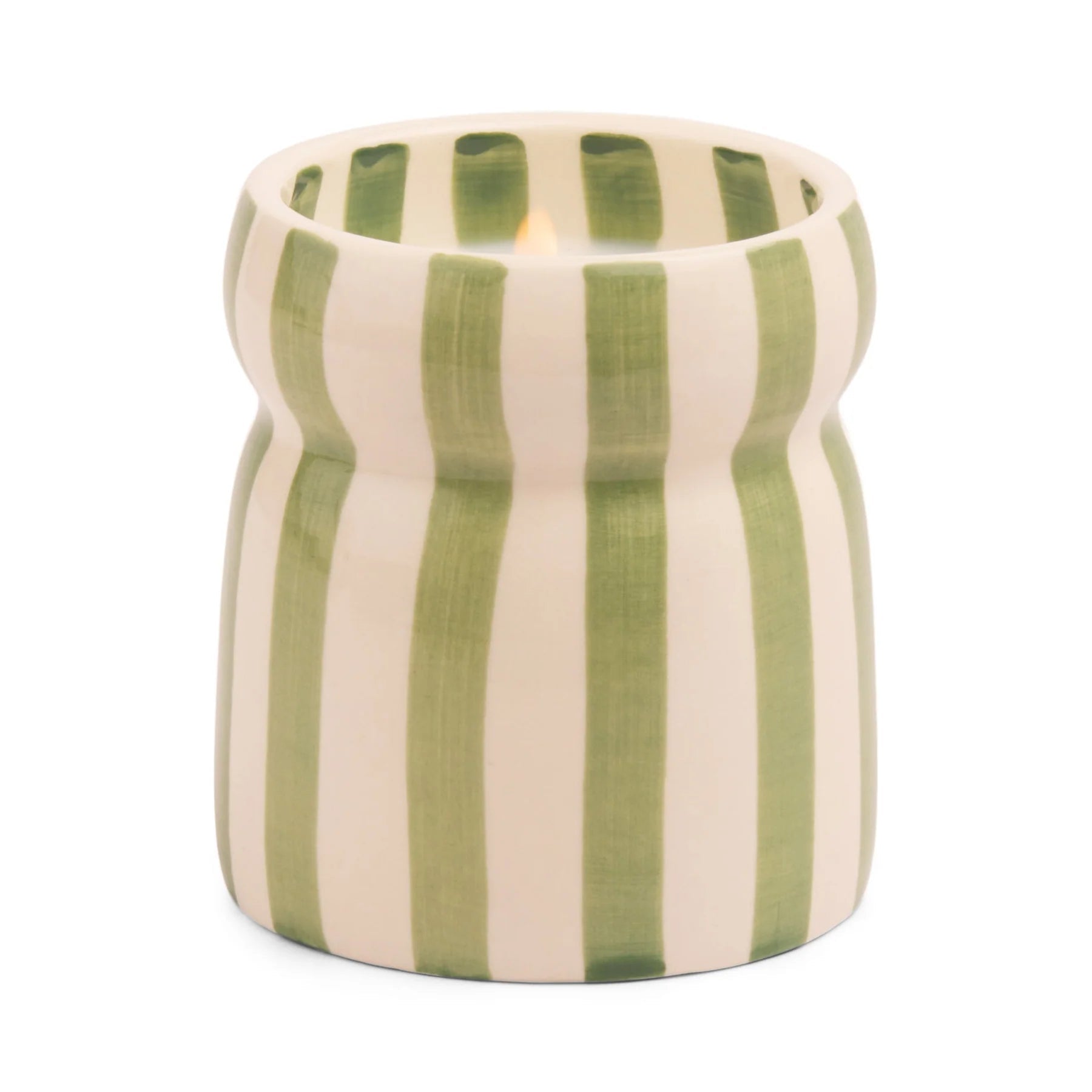 Sage Stripped Ceramic Candle - Bora Bora - MarramTrading.com