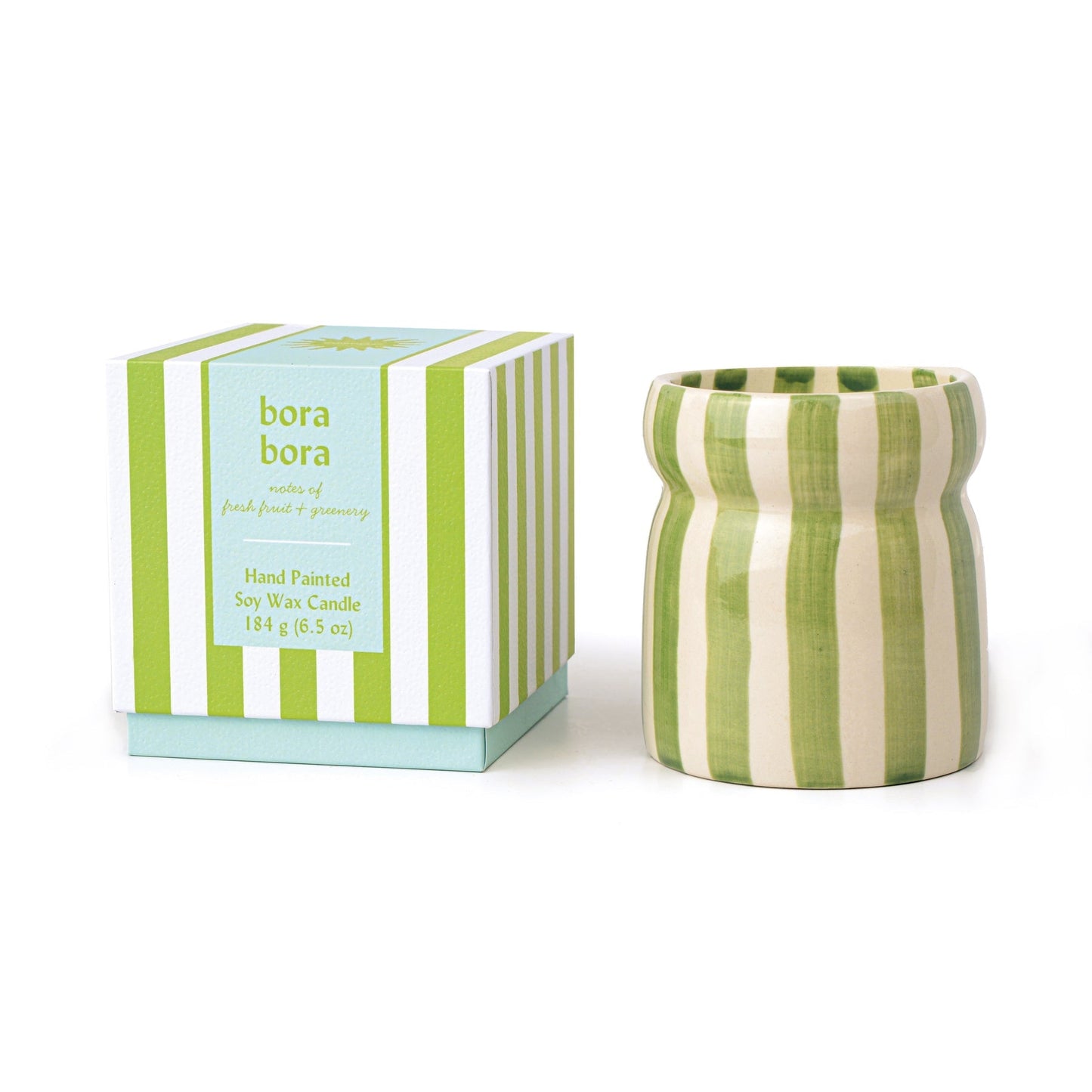 Sage Stripped Ceramic Candle - Bora Bora - MarramTrading.com