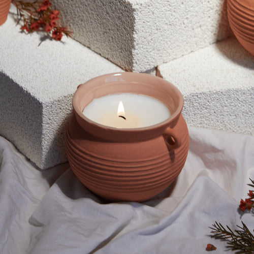 Santorini Ceramic Candle - Terracotta - Raw Clay & Pear - MarramTrading.com