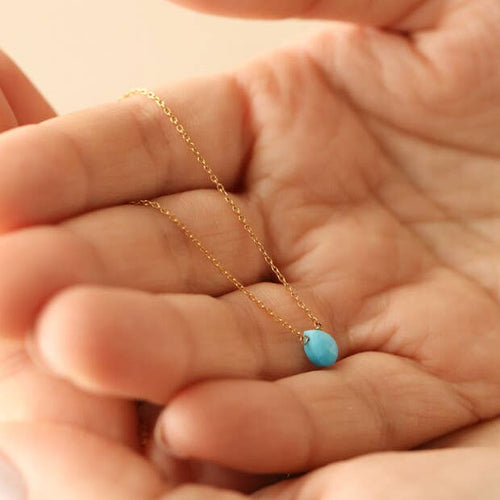 Semi-Precious Turquoise Stone Teardrop Pendant Necklace - MarramTrading.com