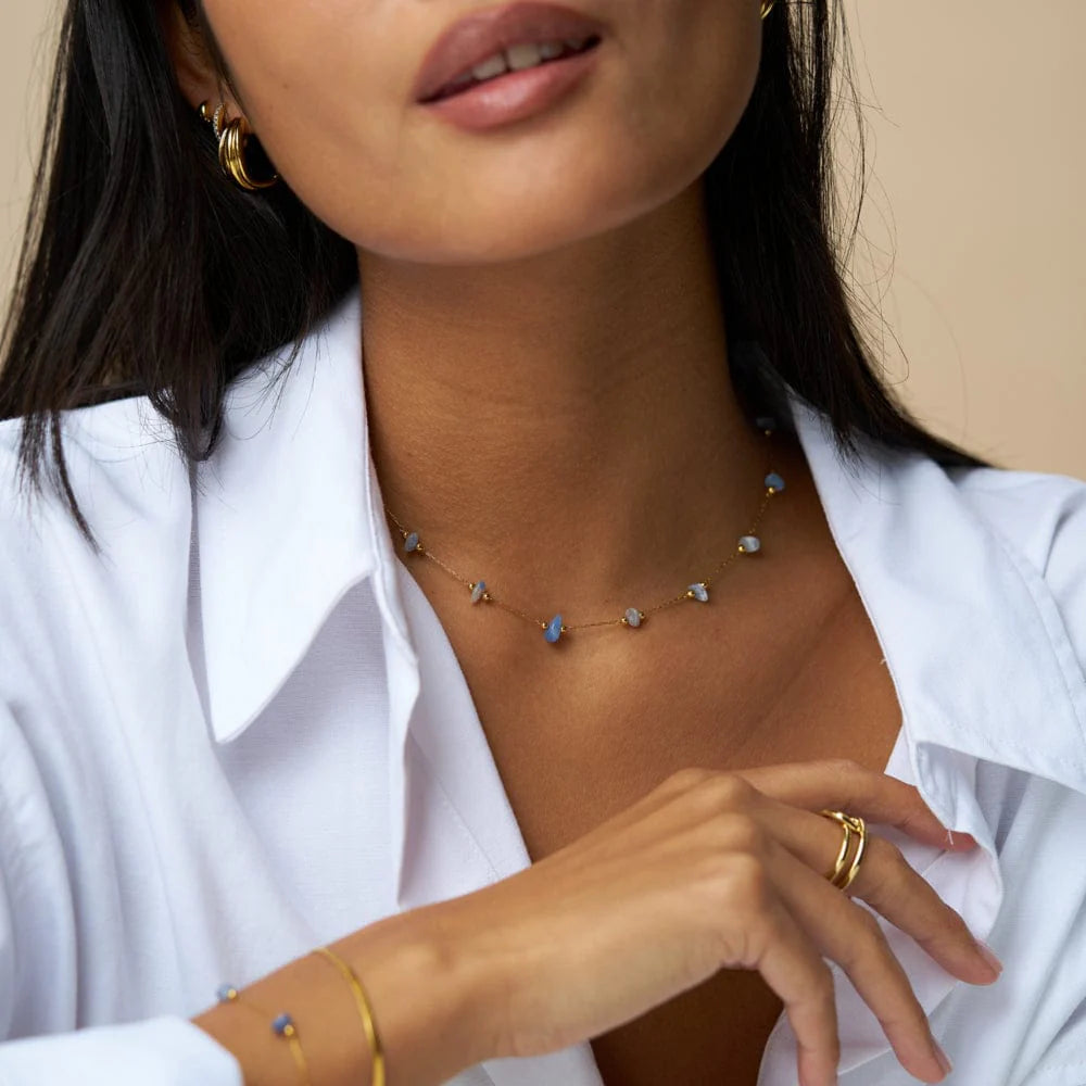 Semi-Precious Sodalite Stationed Chip Necklace