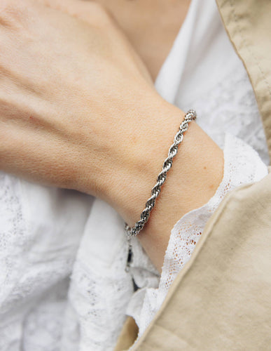 Silver 4mm Rope Twist Bracelet, Waterproof - MarramTrading.com
