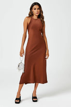 Load image into Gallery viewer, Slim - Fit Satin Midi Dress In Brown - MarramTrading.com
