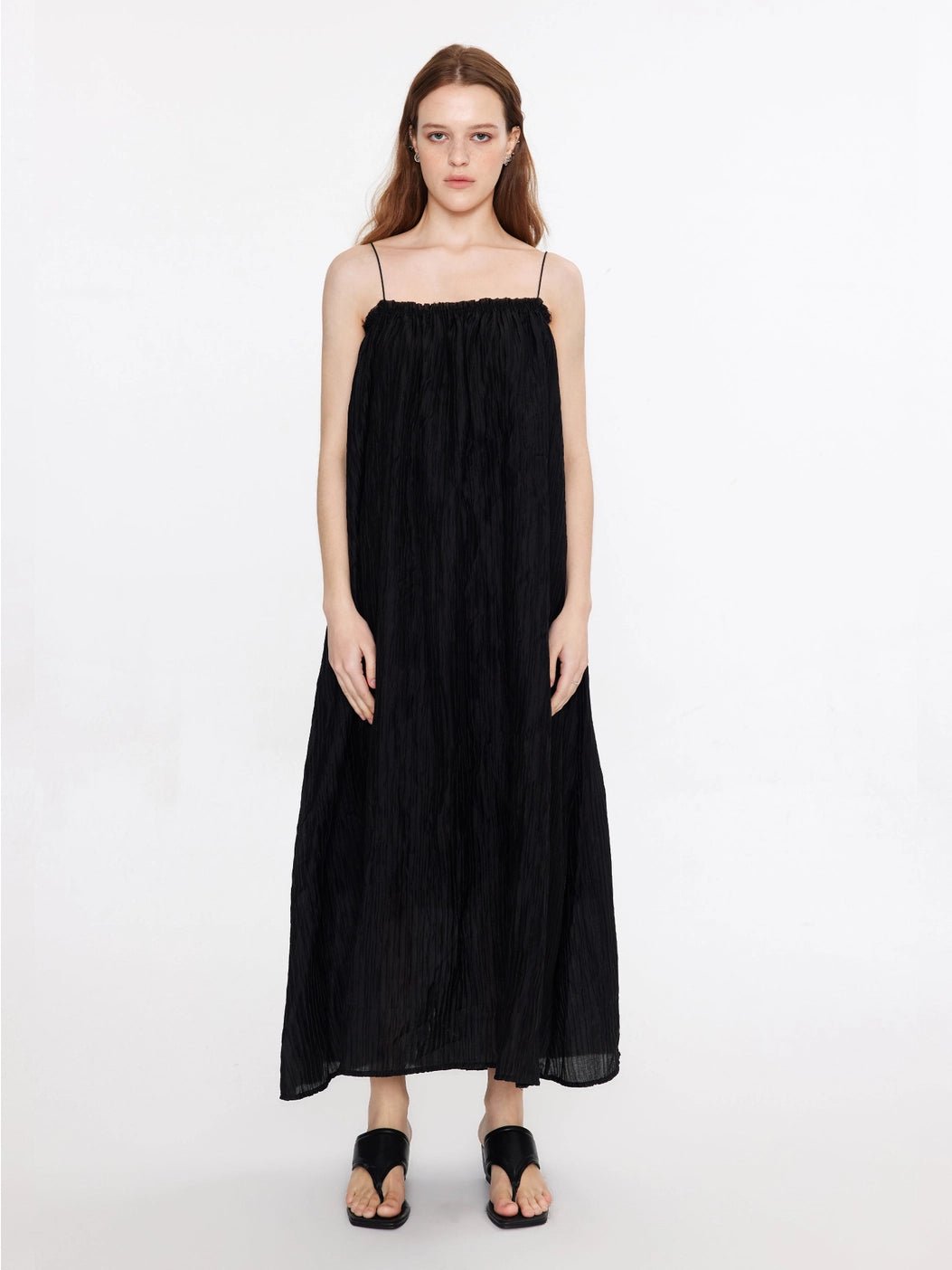 Spaghetti Strap A-Line Maxi Dress in Black - MarramTrading.com