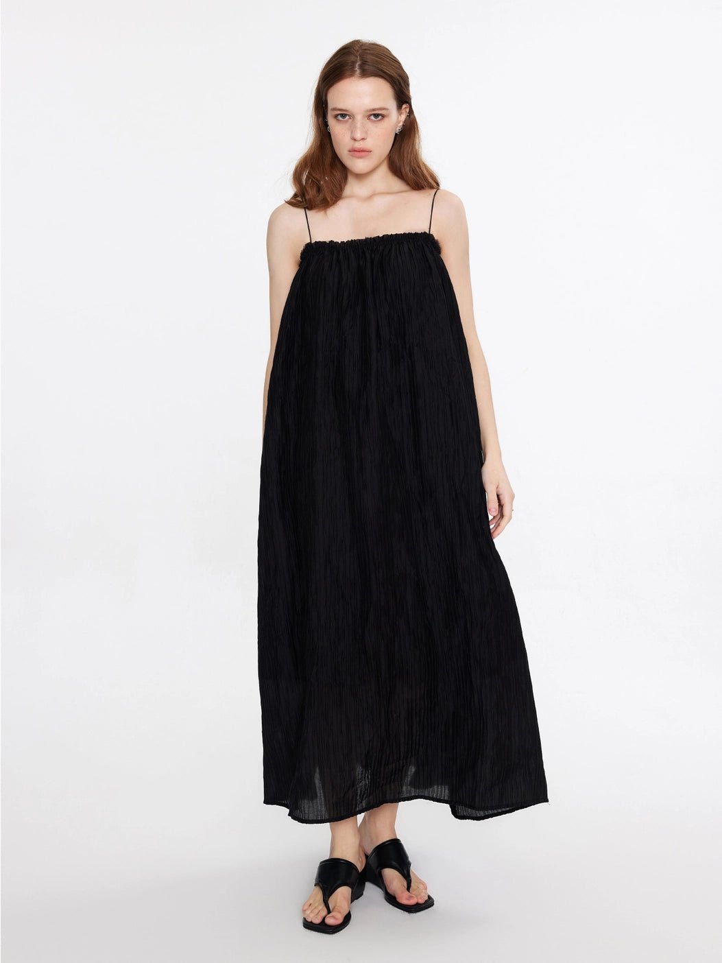 Spaghetti Strap A-Line Maxi Dress in Black - MarramTrading.com
