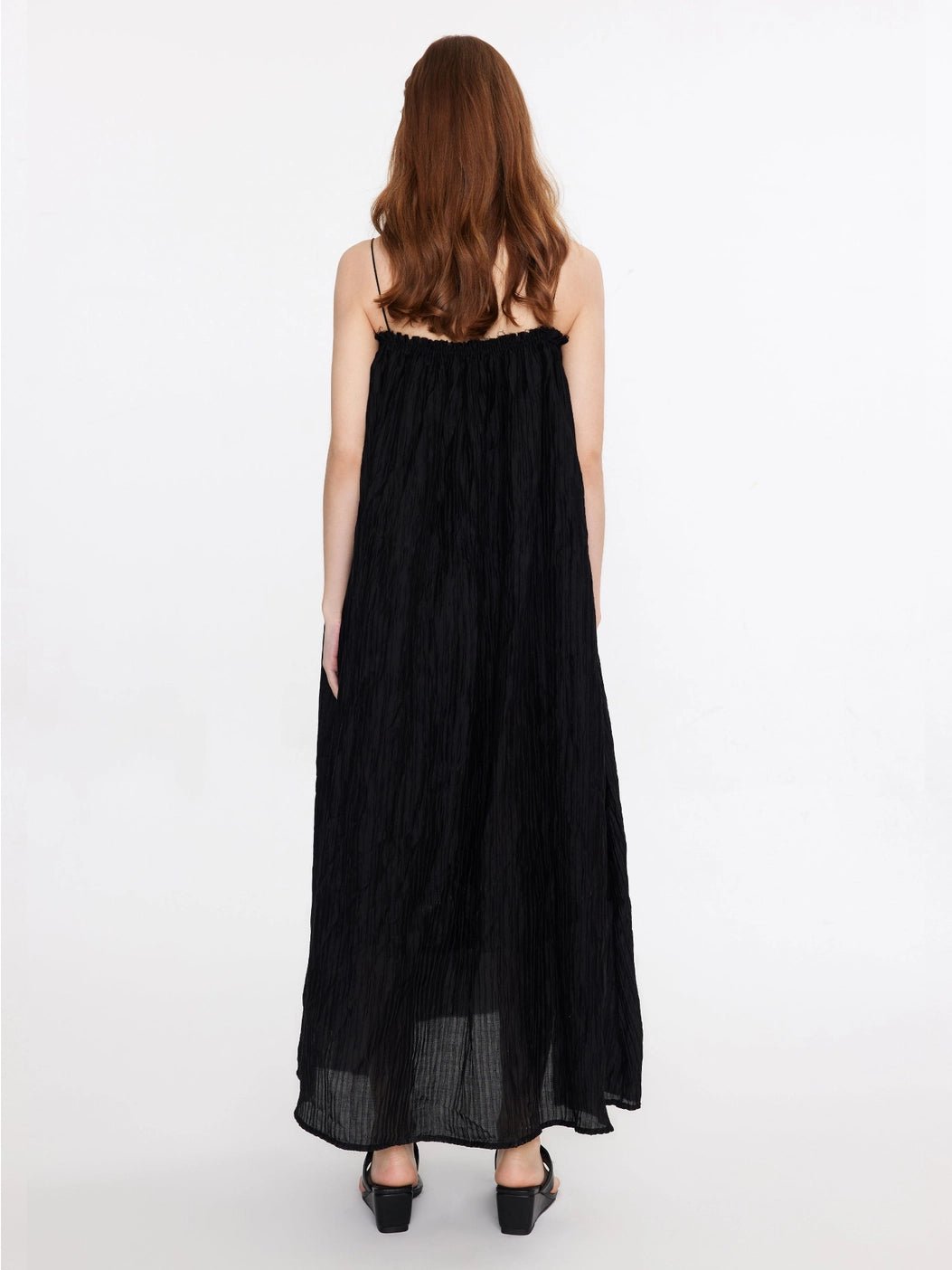 Spaghetti Strap A-Line Maxi Dress in Black - MarramTrading.com