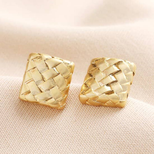Square Woven Stud Earrings in Gold - MarramTrading.com