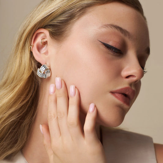 Interlocking Statement Stud Earrings Silver