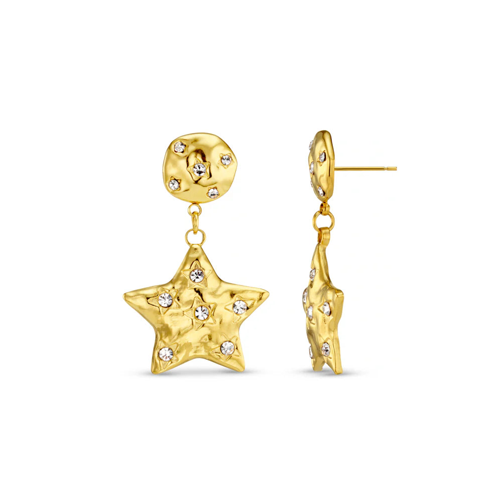 Statement Molten Star Embellished Drop Earrings