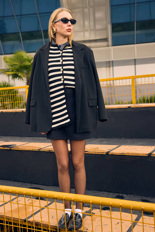 STRIPED CARDIGAN WITH GOLD BUTTONS - MarramTrading.com