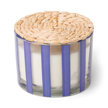 Load image into Gallery viewer, Striped Glass Candle - Blue - Rosemary &amp; Sea Salt - MarramTrading.com

