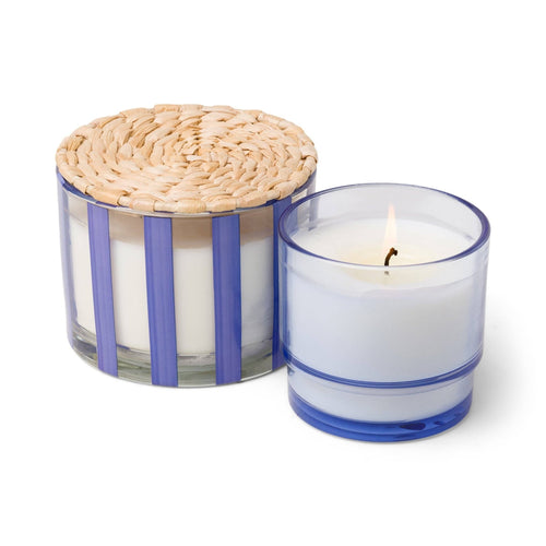 Striped Glass Candle - Blue - Rosemary & Sea Salt - MarramTrading.com