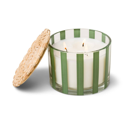 Striped Glass Candle - Green - Misted Lime - MarramTrading.com