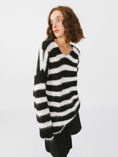 Striped Round Neck Knit Sweater - MarramTrading.com