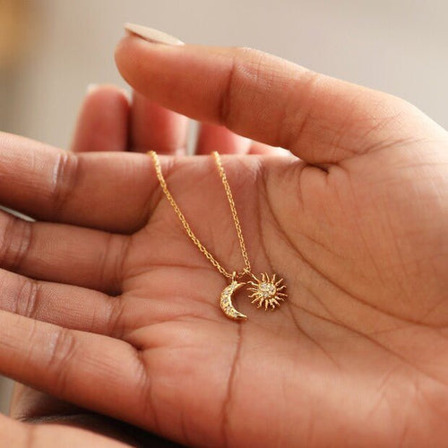 Sun and Moon Charm Necklace in Gold - MarramTrading.com