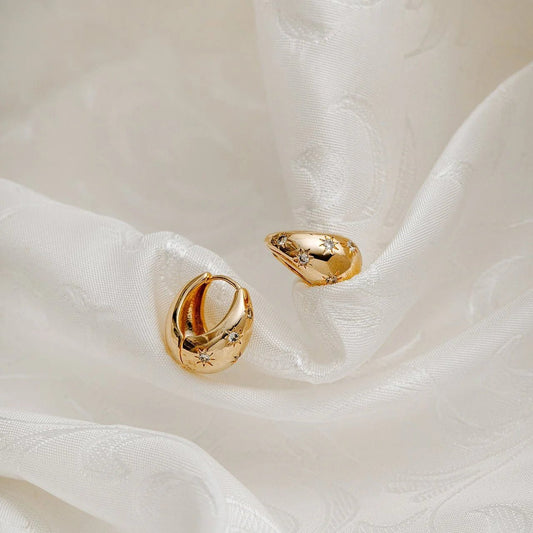 Tapered Crystal Starburst Hoop Earrings - MarramTrading.com
