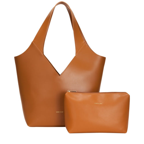 Twin Strap Tote Bag With Pouch Tan - MarramTrading.com