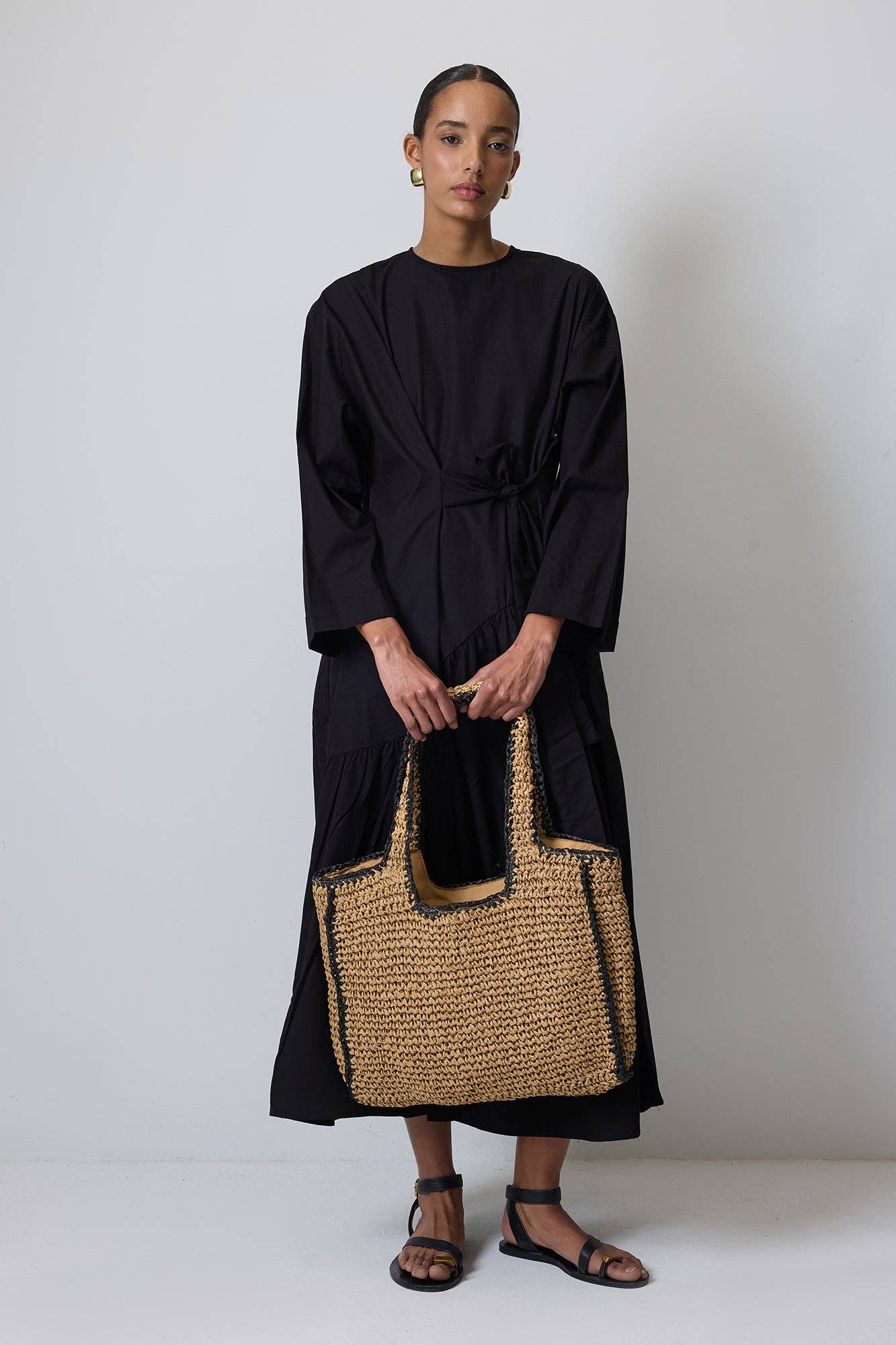 Two - Tone Woven Straw Tote Bag with Contrast Trim - MarramTrading.com