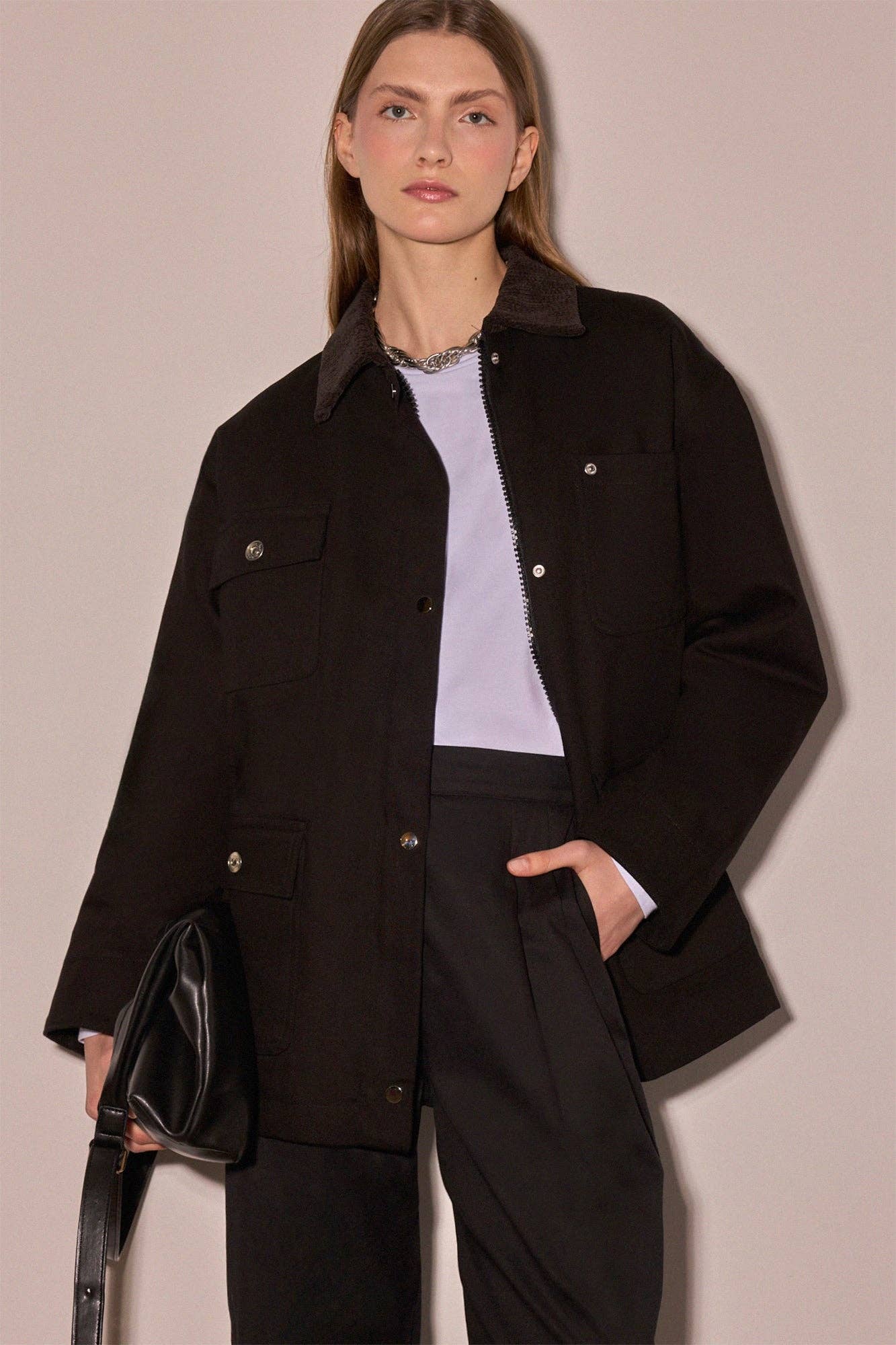 UTILITY GABARDINE JACKET WITH VELVET COLLAR - MarramTrading.com