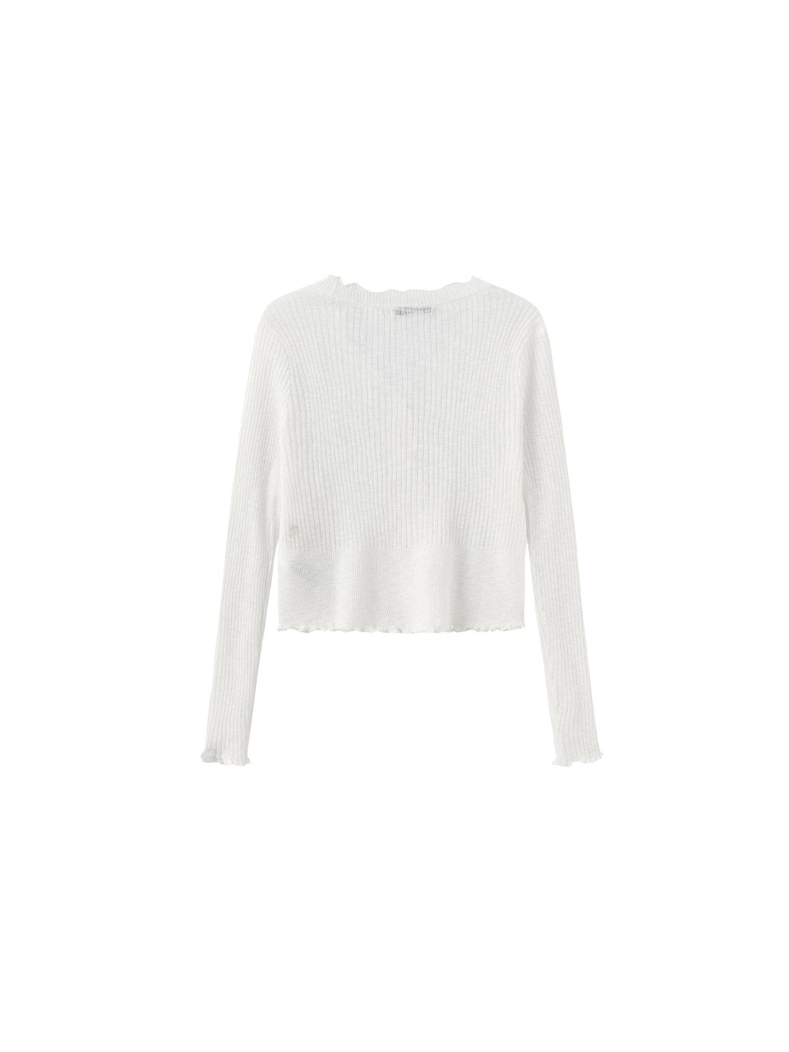 V - Neck Knit Cardigan with Ruffled Long Sleeves - MarramTrading.com