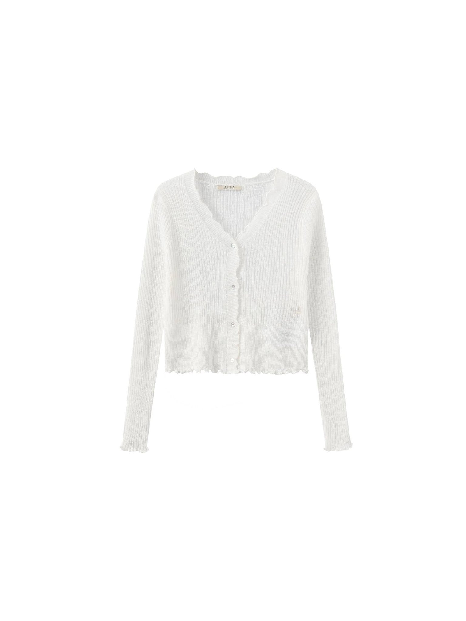 V - Neck Knit Cardigan with Ruffled Long Sleeves - MarramTrading.com