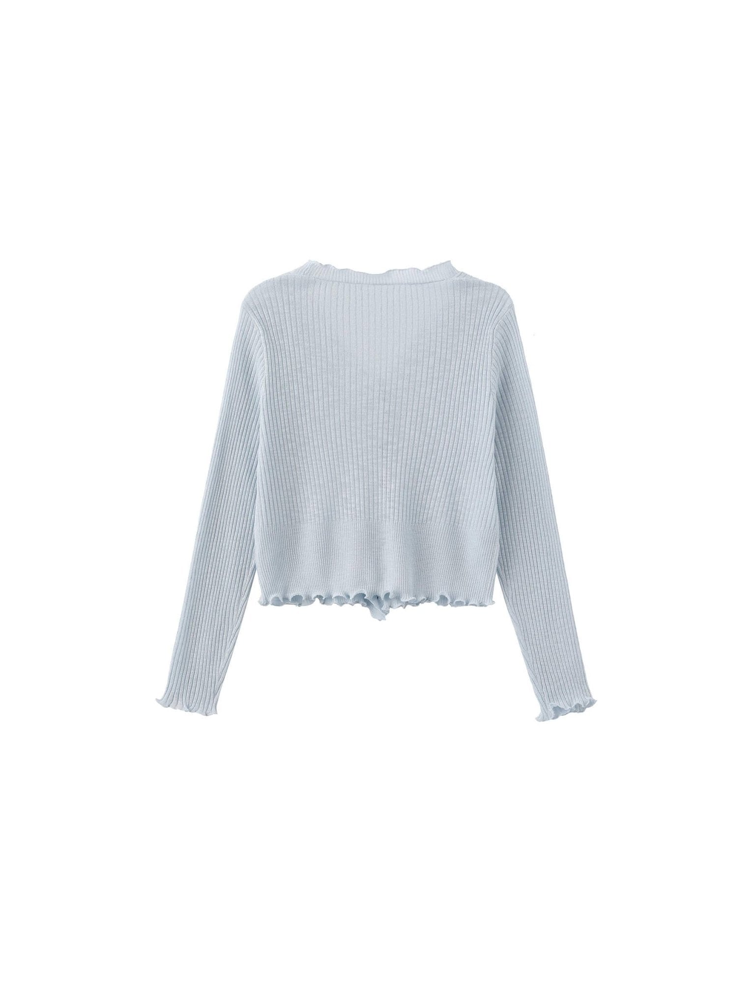 V - Neck Knit Cardigan with Ruffled Long Sleeves - MarramTrading.com