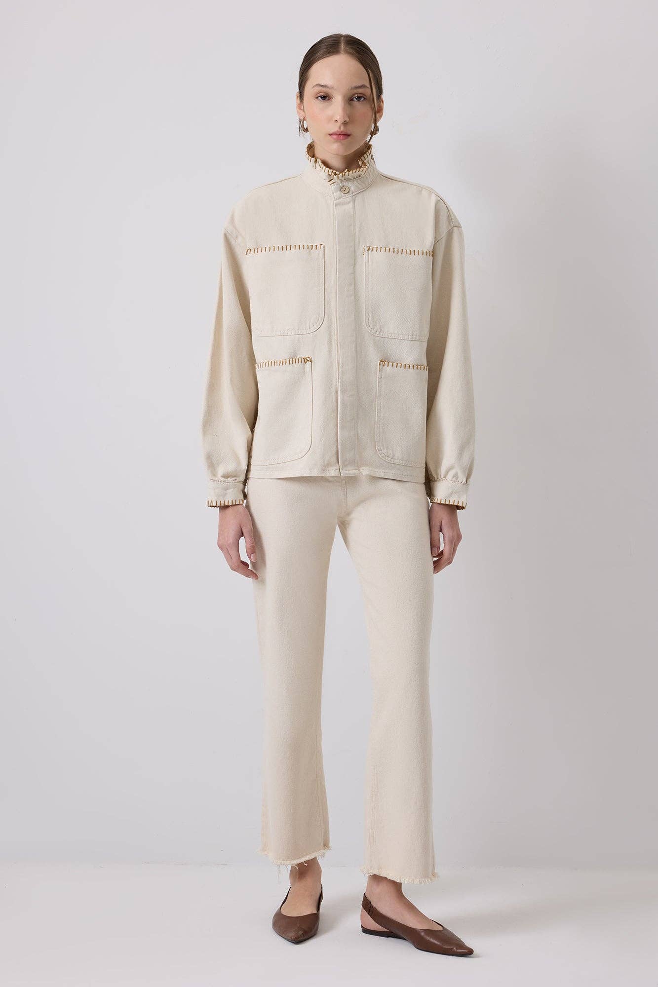 WHIPSTITCH COLLAR UTILITY DENIM JACKET - MarramTrading.com