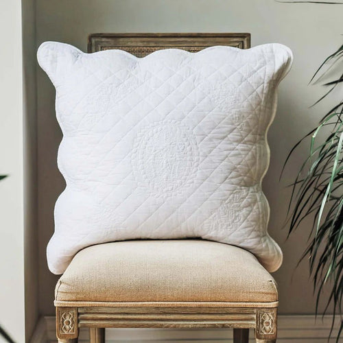 White Vintage Stitched Quilted Pillow Cover - MarramTrading.com