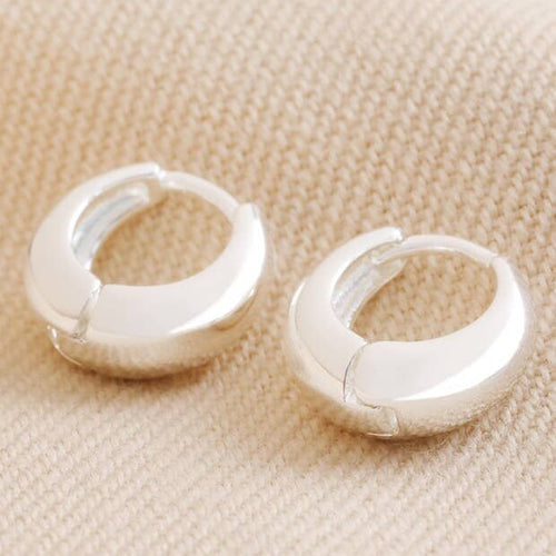 Wide Domed Huggie Hoop Earrings in Silver - MarramTrading.com