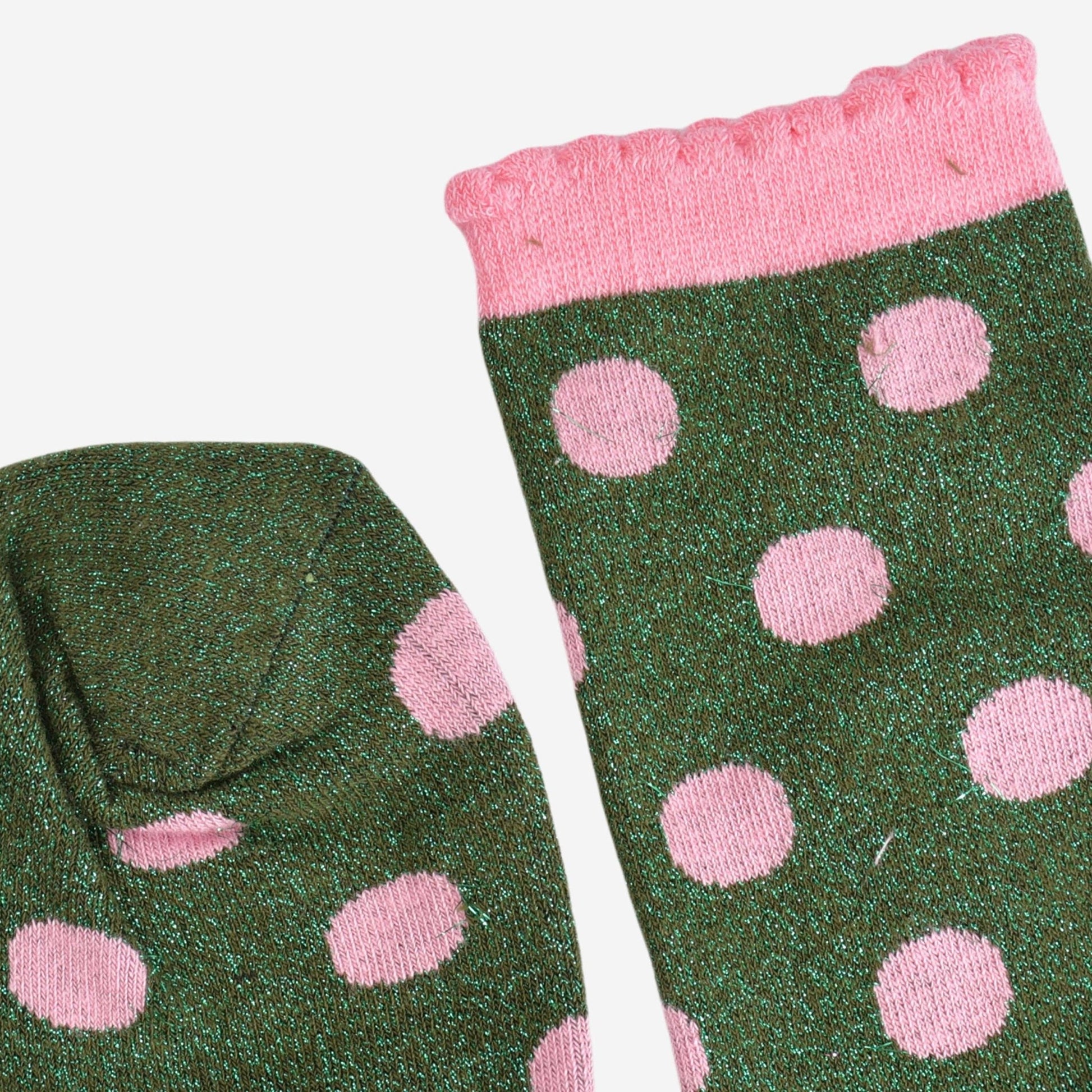 Women's Glitter Socks - Khaki/Light Pink, Medium Polka Dots - MarramTrading.com