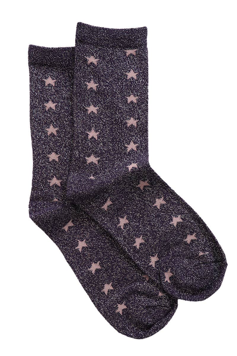 Womens Glitter Socks Star Print Ankle Sock Shimmer Sparkly - MarramTrading.com