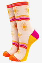 Load image into Gallery viewer, Women&#39;s Sunshine and Stripe Bamboo Socks - MarramTrading.com
