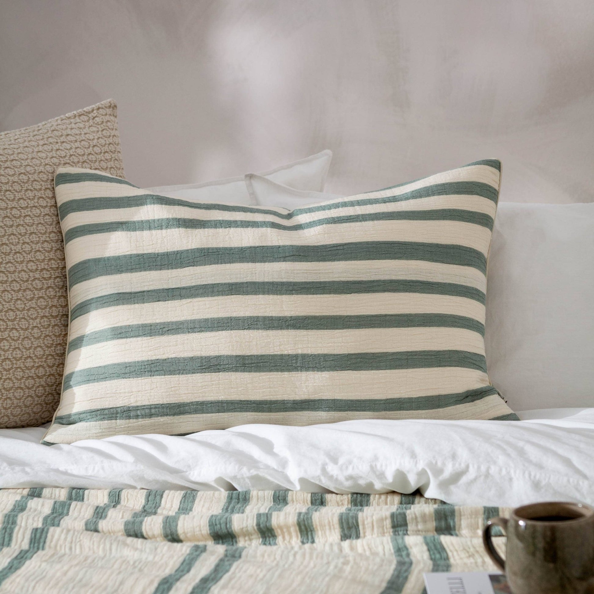 Woven Stripe Cotton Cushion Eucalyptus - MarramTrading.com