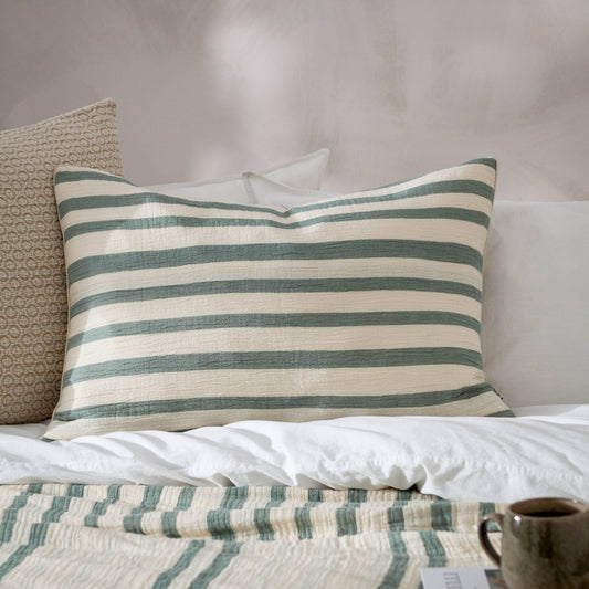 Woven Stripe Cotton Cushion Eucalyptus - MarramTrading.com