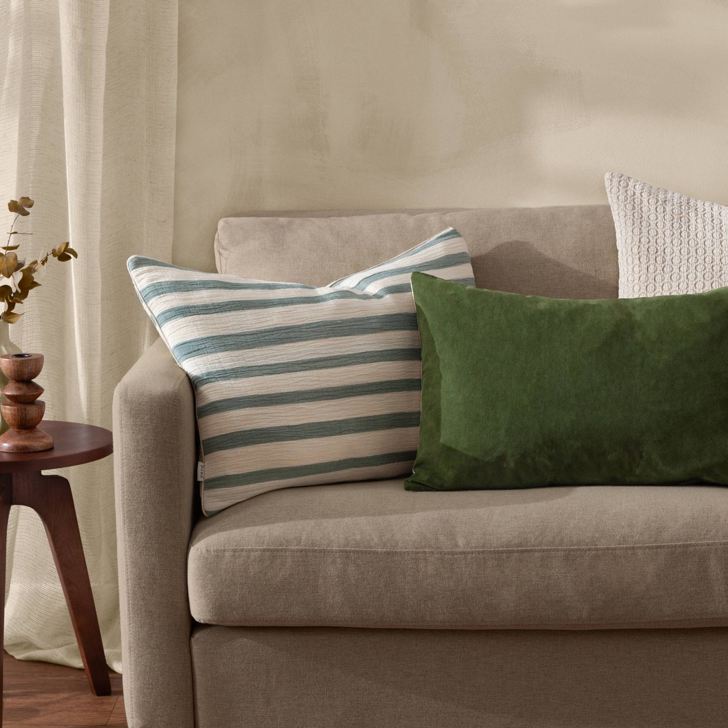 Woven Stripe Cotton Cushion Eucalyptus - MarramTrading.com