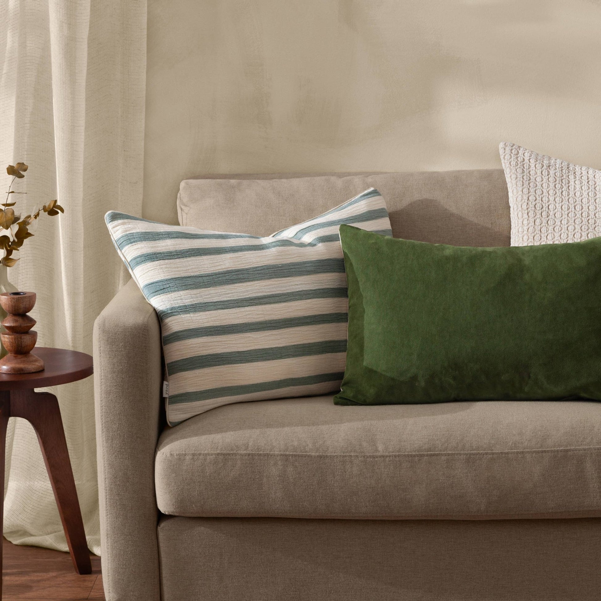 Woven Stripe Cotton Cushion Eucalyptus - MarramTrading.com