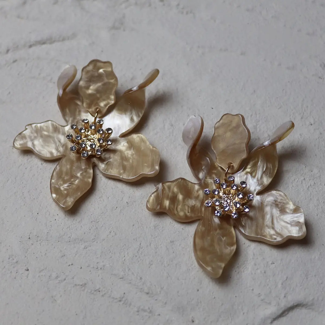 Bronze Flower Acrylic Diamanté Drop Earrings