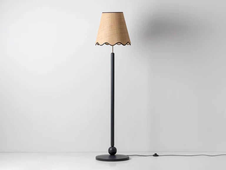 Charcoal grey turned wood floor lamp