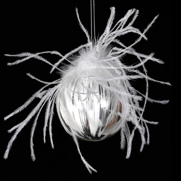 White and Silver Feather Topped Bauble
