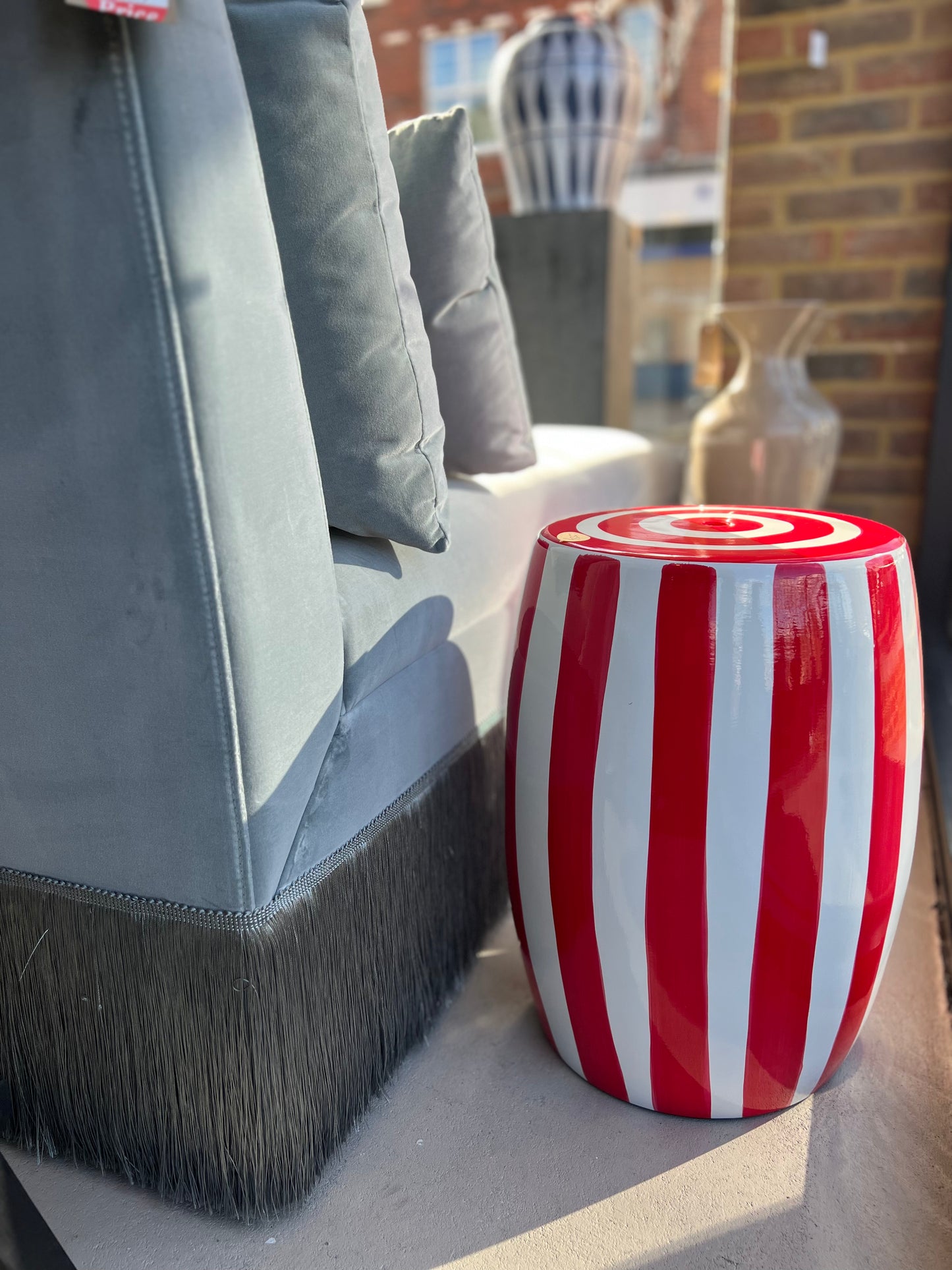 Red Stripped Ceramic Stool