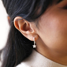 Load image into Gallery viewer, Antiqued Effect Star Charm Huggie Hoop Earrings
