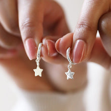 Load image into Gallery viewer, Antiqued Effect Star Charm Huggie Hoop Earrings
